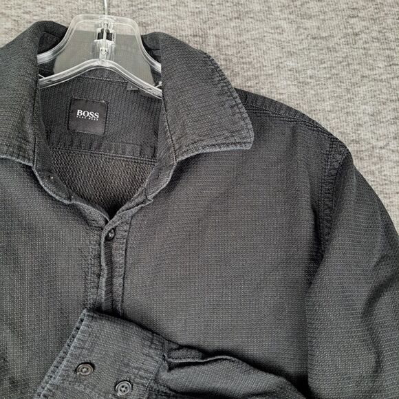Hugo Boss Shirt Mens Large Black Button Up Long Sleeve - Picture 1 of 11